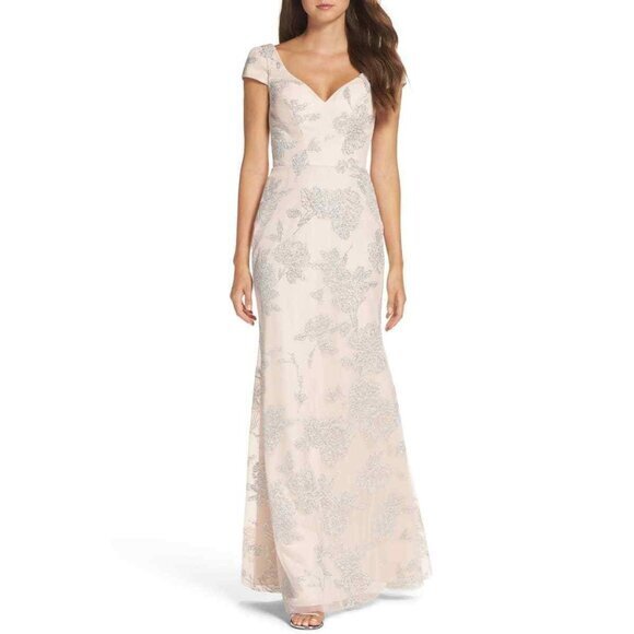 Hayley Paige Dress Blush Pink Silver Metallic Glitter Tulle Mermaid Dress 8 New - Picture 1 of 6
